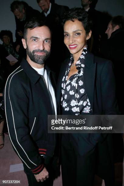 Stylist at Louis Vuitton, Nicolas Ghesquiere and Farida Khelfa attend the Berluti Menswear Fall/Winter 2018-2019 show as part of Paris Fashion Week...