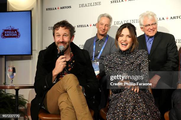 Actors Chris O'Dowd and Rose Bryne speak onstage during a live Q&A with the Juliet, Naked cast hosted by Stella Artois and Deadline at Cafe Artois...