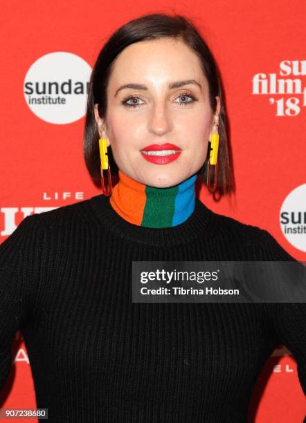 Actor Zoe Lister-Jones attends the "White Rabbit" and "Lazercism" Premieres during the 2018 Sundance Film Festival at Park Avenue Theater on January...