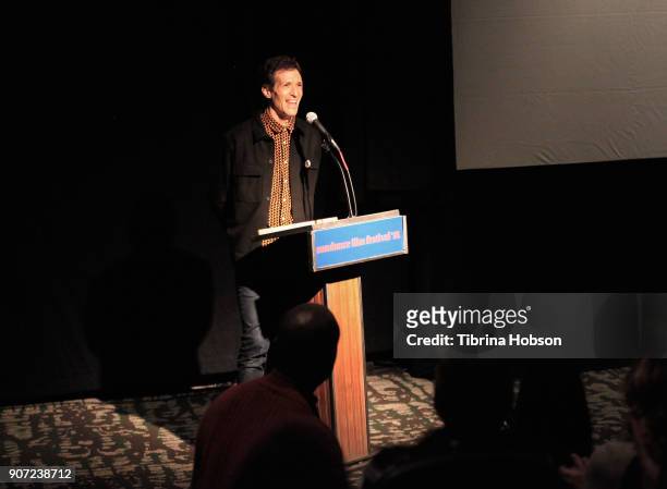 Director Daryl Wein speaks onstage at the "White Rabbit" and "Lazercism" Premieres during the 2018 Sundance Film Festival at Park Avenue Theater on...