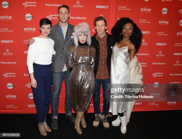 Actors Tracy Hazas, Nico Evers-Swindell and Vivian Bang and director Daryl Wein and actor Nana Ghana attend the "White Rabbit" and "Lazercism"...