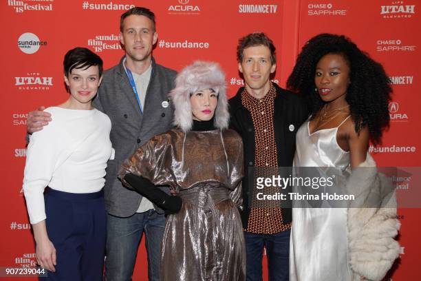 Actors Tracy Hazas, Nico Evers-Swindell and Vivian Bang and director Daryl Wein and actor Nana Ghana attend the "White Rabbit" and "Lazercism"...