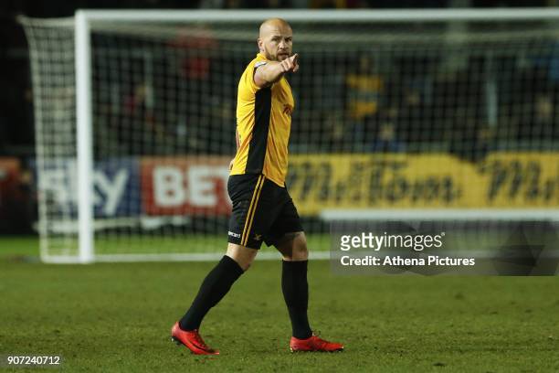 David Pipe of Newport County during the Sky Bet League Two match between Newport County and Crawley Town at Rodney Parade on January 19, 2018 in...