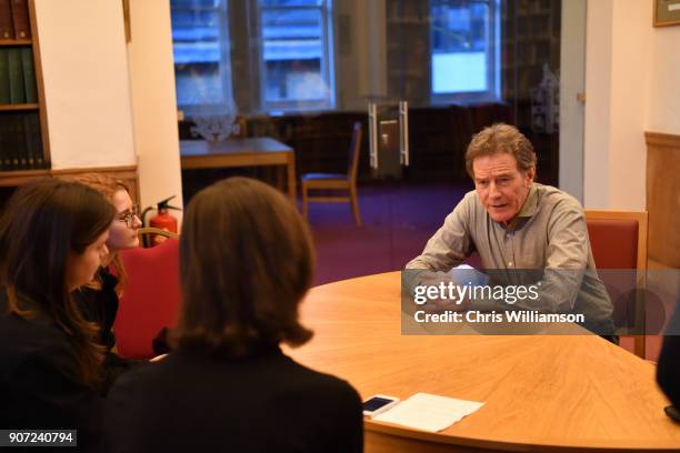 Bryan Cranston talking to student press at The Cambridge Union on January 19, 2018 in Cambridge, Cambridgeshire.