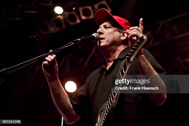 Guitarist Adrian Belew performs live on stage during the concert 'Celebrating David Bowie' at the Huxleys on January 19, 2018 in Berlin, Germany.