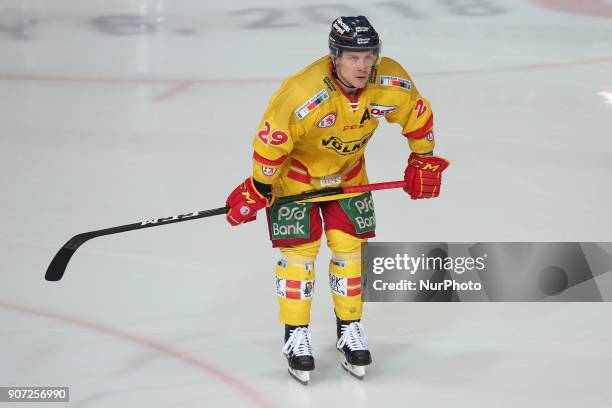 Alexander Barta of Duesseldorfer EG during the 43th game day of the German Ice Hockey League between Red Bull Munich and Duesseldorfer EG at Olympia...