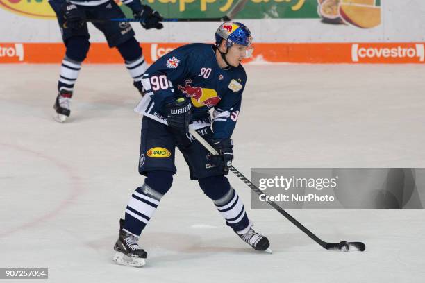 Jerome Flaake of Red Bull Munich during the 43th game day of the German Ice Hockey League between Red Bull Munich and Duesseldorfer EG at Olympia...