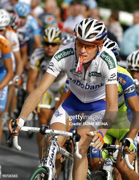 Dutch Robert Gesink of Rabobank rides during the 15th stage on the tour of Spain on September 14, 2009. Dutchman Lars Boom of Rabobank capped a...