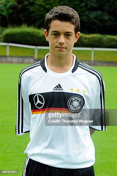 Amin Younes poses during the U17 Germany team presentation at the Sportschule on September 14, 2009 in Hennef, Germany.