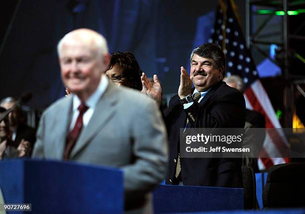 Secretary-Treasurer of the AFL-CIO Richard Trumka claps for AFL-CIO President John Sweeney as he speaks to members of the AFL-CIO at the...