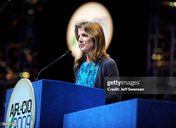 Caroline Kennedy speaks to members of the AFL-CIO at the organization's annual conference at the David L. Lawrence Convention Center September 14,...