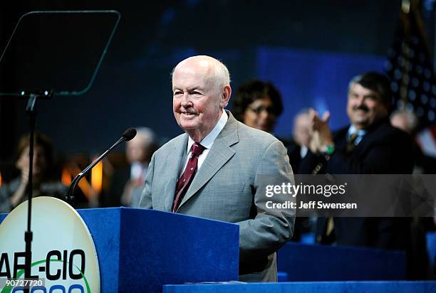 Outgoing AFL-CIO president John Sweeney speaks to members of the AFL-CIO at the organization's annual conference at the David L. Lawrence Convention...