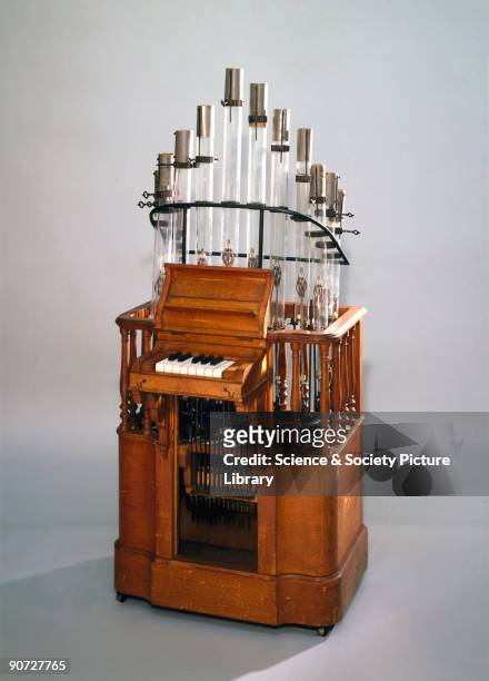 The Pyrophone, a musical instrument in which the notes are produced by �singing� flames. It was invented by Georges Frederic Kastner in 1869. In each...