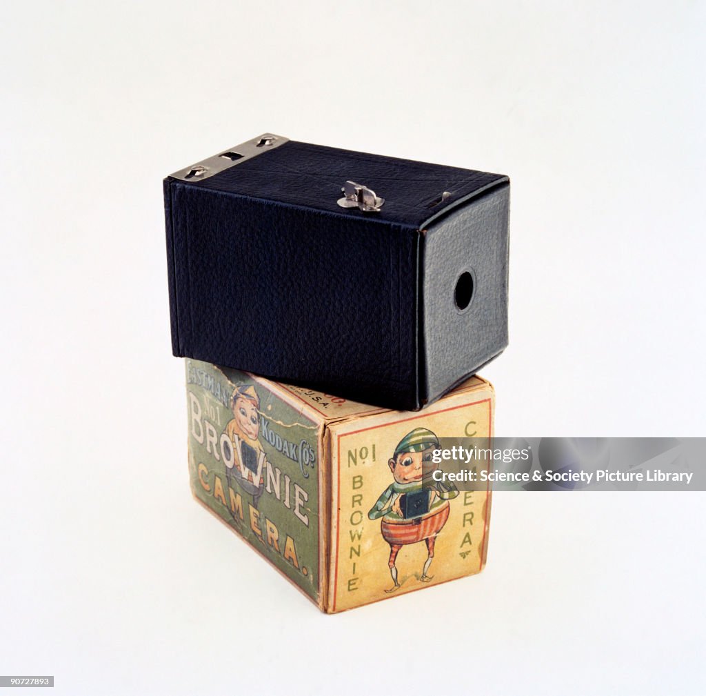 Kodak Brownie camera with original box, c 1902.