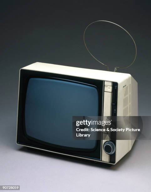 Inch portable television receiver in white plastic casing, manufactured by Thorn EMI.