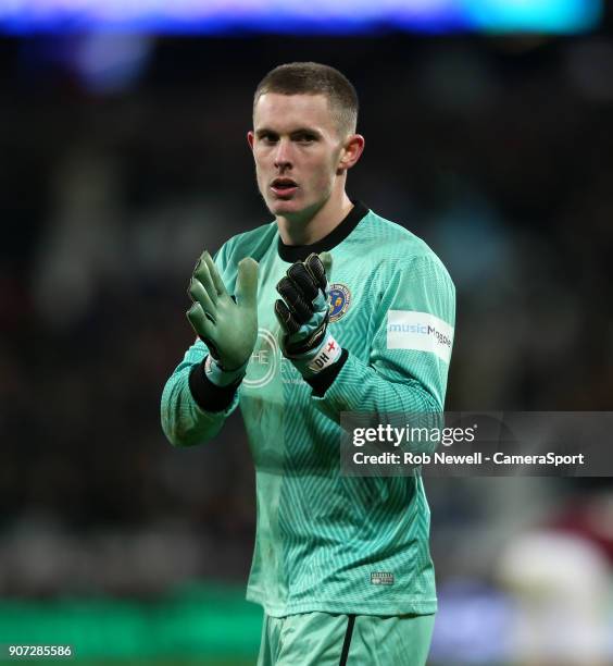 Shrewsbury Town's Dean Henderson during The Emirates FA Cup Third Round Replay match between West Ham United and Shrewsbury Town at London Stadium on...