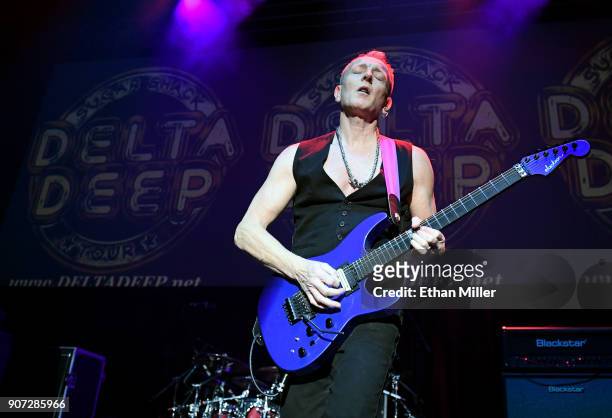 Guitarist Phil Collen performs as part of the G3 concert tour at Brooklyn Bowl Las Vegas at The Linq Promenade on January 17, 2018 in Las Vegas,...
