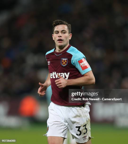 West Ham United's Josh Cullen during The Emirates FA Cup Third Round Replay match between West Ham United and Shrewsbury Town at London Stadium on...