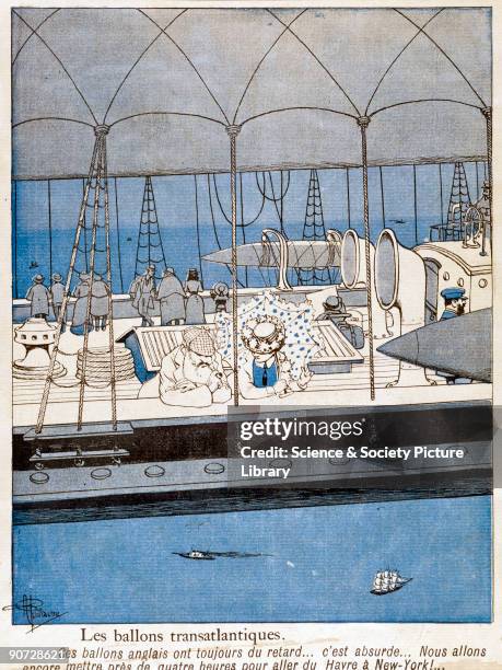 'Les Ballons Transatlantique', . Colour print by the French illustrator and caricaturist, Albert Guillaume made for �L�Assiette au Beurre� , a French...