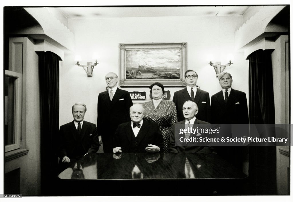 Seven waxworks of British politicians, 1968.