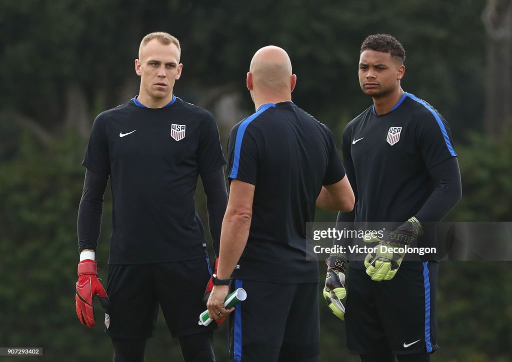 Goalkeepers Cody Cropper and Zack Steffen of the Men's