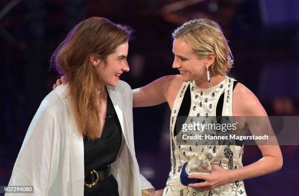 Actress Samia Chancrin and Diane Kruger during the Bayerischer Filmpreis 2017 at Prinzregententheater on January 19, 2018 in Munich, Germany.