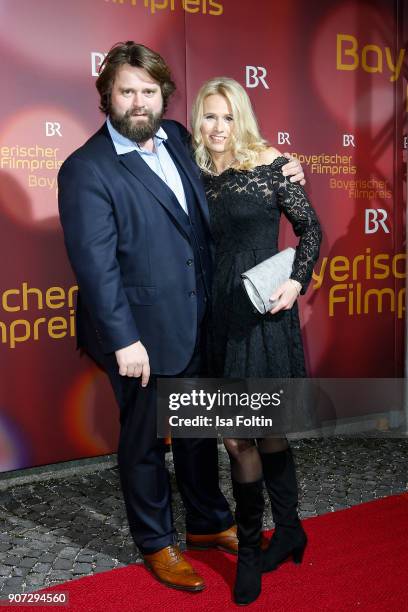 Advertising star Antoine Monot Jr. And his partner Stefanie Sick attends the Bayerischer Filmpreis 2017 at Prinzregententheater on January 21, 2018...