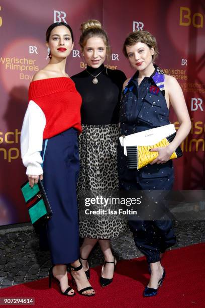 German actress Gizem Emre, German actress Anna Lena Klenke and German actress Jella Haase attend the Bayerischer Filmpreis 2017 at...
