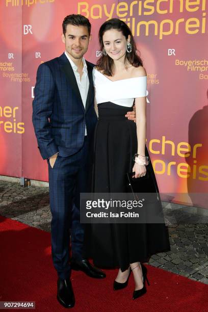 German actor Lucas Reiber and German actress Lea van Acken attend the Bayerischer Filmpreis 2017 at Prinzregententheater on January 21, 2018 in...