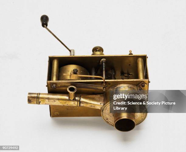 An antiseptic machine signed 'Bells Patent Newcastle on Tyne', powered by a clockwork motor. This was used for rendering the atmosphere antiseptic....