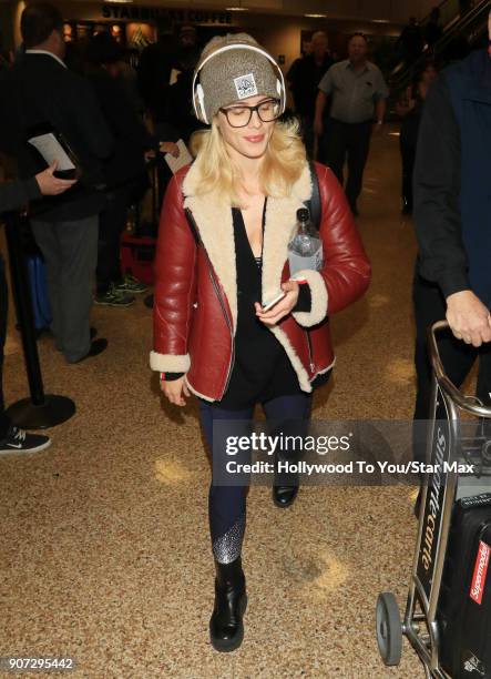 Emily Bett Rickards is seen on January 19, 2018 in Salt Lake City, Utah.