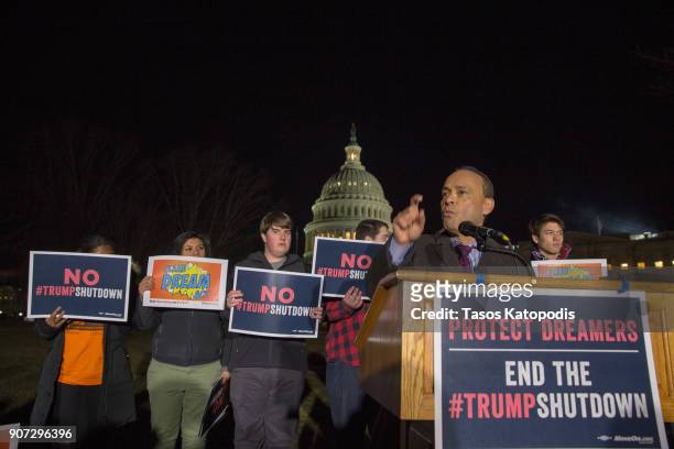 Rep. Luis Gutierrez speaks at a rally outside the US Capitol on January 19, 2018 in Washington, DC. A continuing resolution to fund the government...