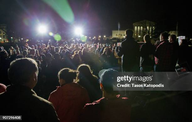 Supporters gather at a rally outside the US Capitol on January 19, 2018 in Washington, DC. A continuing resolution to fund the government has passed...