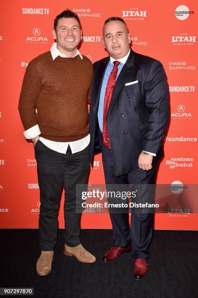 John Scola and Manuel 'Manny' Gomez attend the "Crime And Punishment" Premiere during the 2018 Sundance Film Festival at The Ray on January 19, 2018...