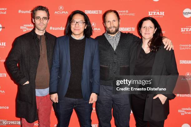 Filmmakers Eric Daniel Metzgar, Stephen Maing, Ross Tuttle, and Laura Poitras attend the "Crime And Punishment" Premiere during the 2018 Sundance...