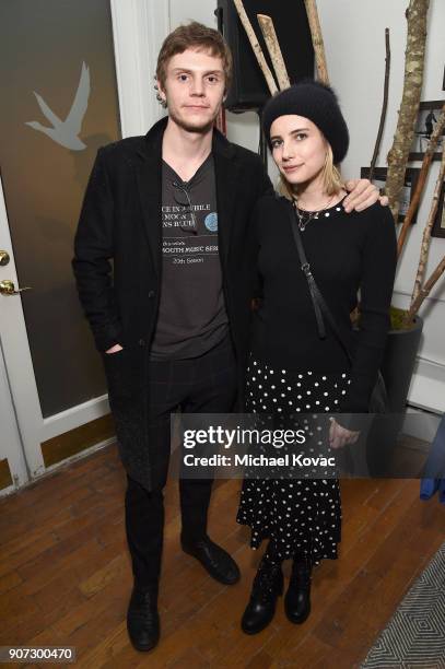 Evan Peters and Emma Roberts attend the "American Animals" after-party at the Grey Goose Blue Door during Sundance Film Festival on January 19, 2018...