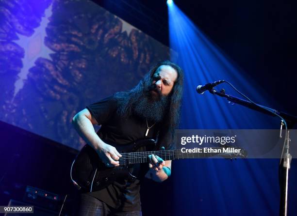 Guitarist John Petrucci performs as part of the G3 concert tour at Brooklyn Bowl Las Vegas at The Linq Promenade on January 17, 2018 in Las Vegas,...