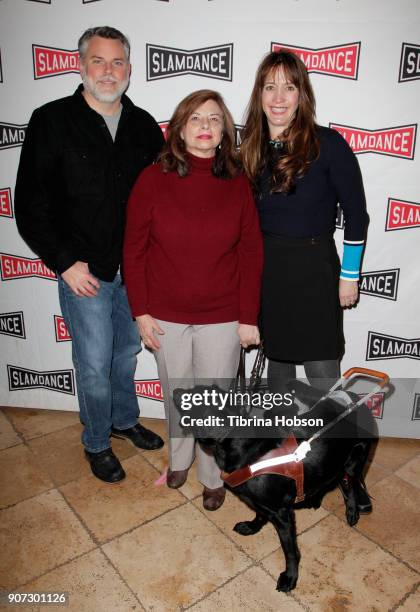 Don Hardy, Janet Gearheart and her guide dog, and Dana Nachman attend the Slamdance Film Festival official opening night premiere of 'Pick Of The...