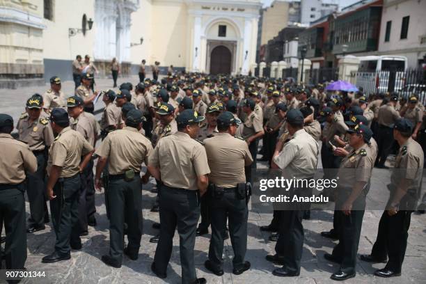 Security measures are taken as Pope Francis leaves the Government Palace after his meeting with Peruvian President, Pedro Pablo Kuczynski in Peru,...