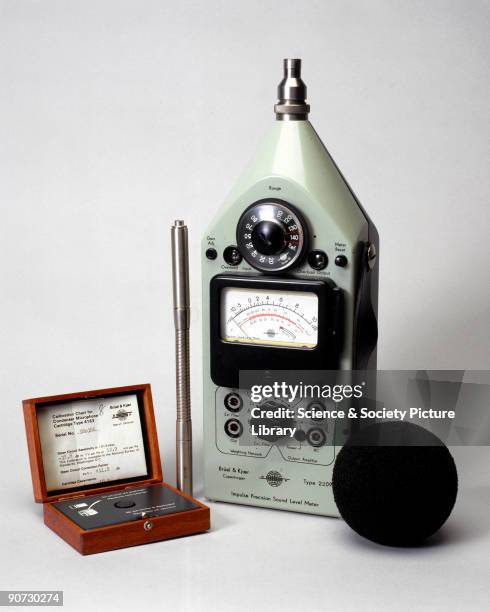 Sound level meter, type 2203, fitted with a one inch condenser microphone. Nominal range 10 decibels to 130 decibels. Complete with wind shield,...