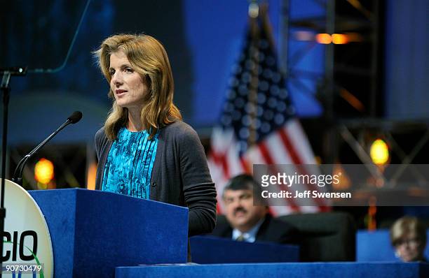 Caroline Kennedy speaks to members of the AFL-CIO at the organization's annual conference at the David L. Lawrence Convention Center September 14,...