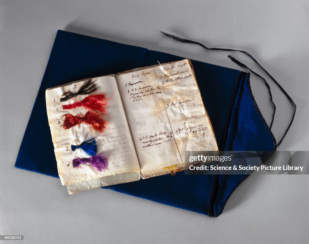Booklet of coloured silk threads, c 1825-1844.