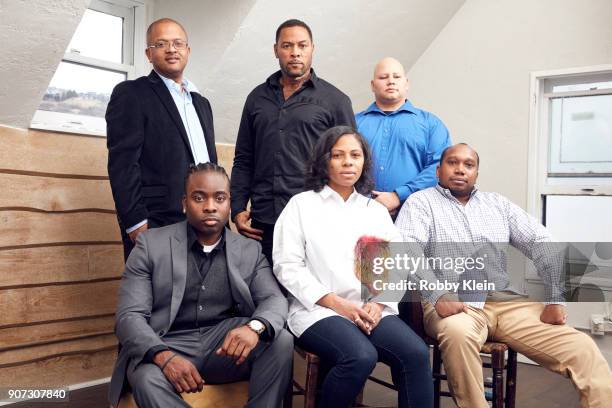 Adhyl Polanco, Derrick Walle, Edwin Raymond, Pedro Serrano Edwin Raymond, Felicia Whitely and Richie Baez from the film 'Crime and Punishment' pose...