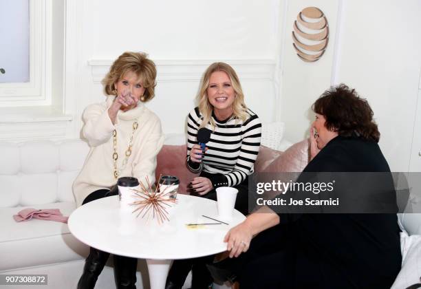 Carrie Keagan interviews Jane Fonda and Susan Lacy at DIRECTV Lodge presented by AT&T during Sundance Film Festival 2018 on January 19, 2018 in Park...