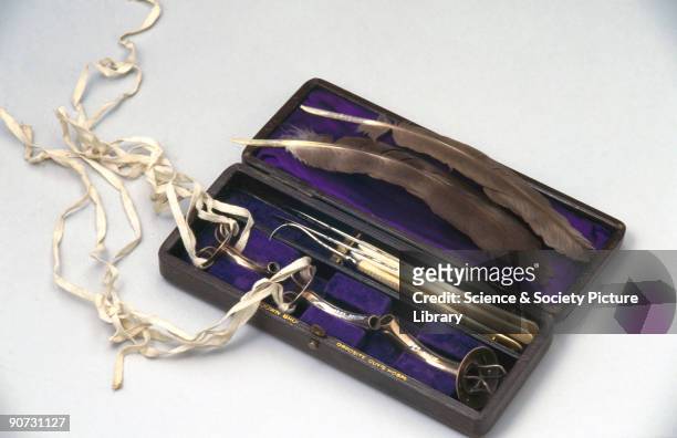 The set consists of three Fuller's silver-plated cannulae, two scalpels made by Eggington of Manchester and a sharp hook made by Down Bros of London....