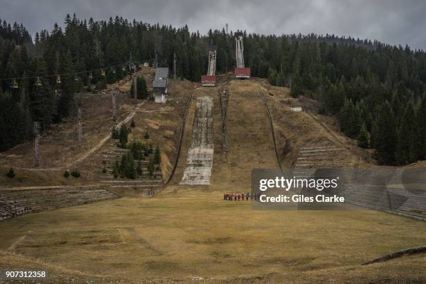 Children gather at foot of the 1984 Olympic Ski jump hill at Igman just 25km from downtown Sarajevo. The area around the 90m hill was heavily mined...