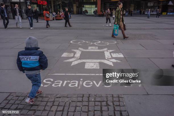 Painted street from the 1984 Winter Olympics.