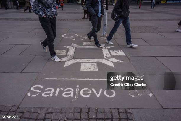 Painted street from the 1984 Winter Olympics.