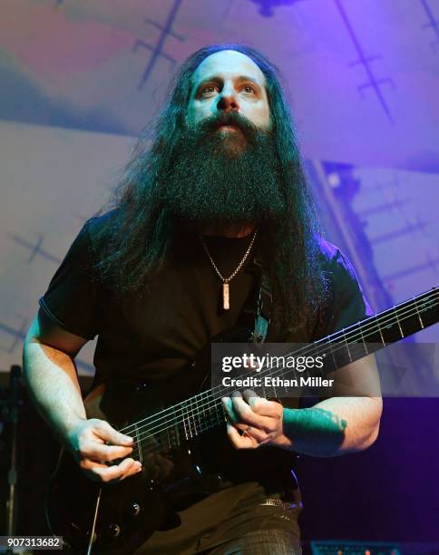 Guitarist John Petrucci performs as part of the G3 concert tour at Brooklyn Bowl Las Vegas at The Linq Promenade on January 17, 2018 in Las Vegas,...