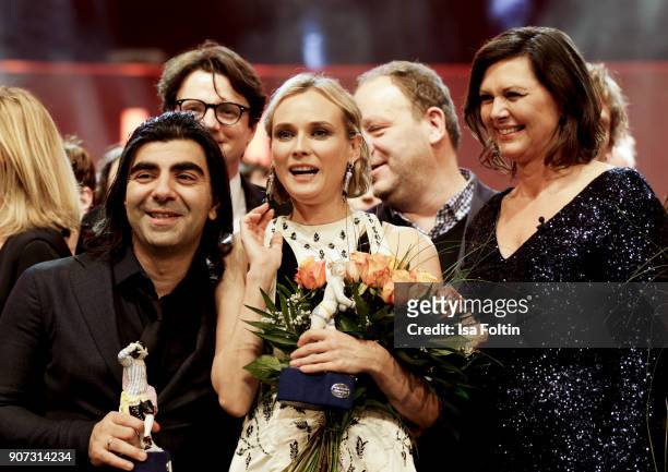 Award winner director Fatih Akin and US actress Diane Kruger with German politician Ilse Aigner attends the Bayerischer Filmpreis 2017 at...